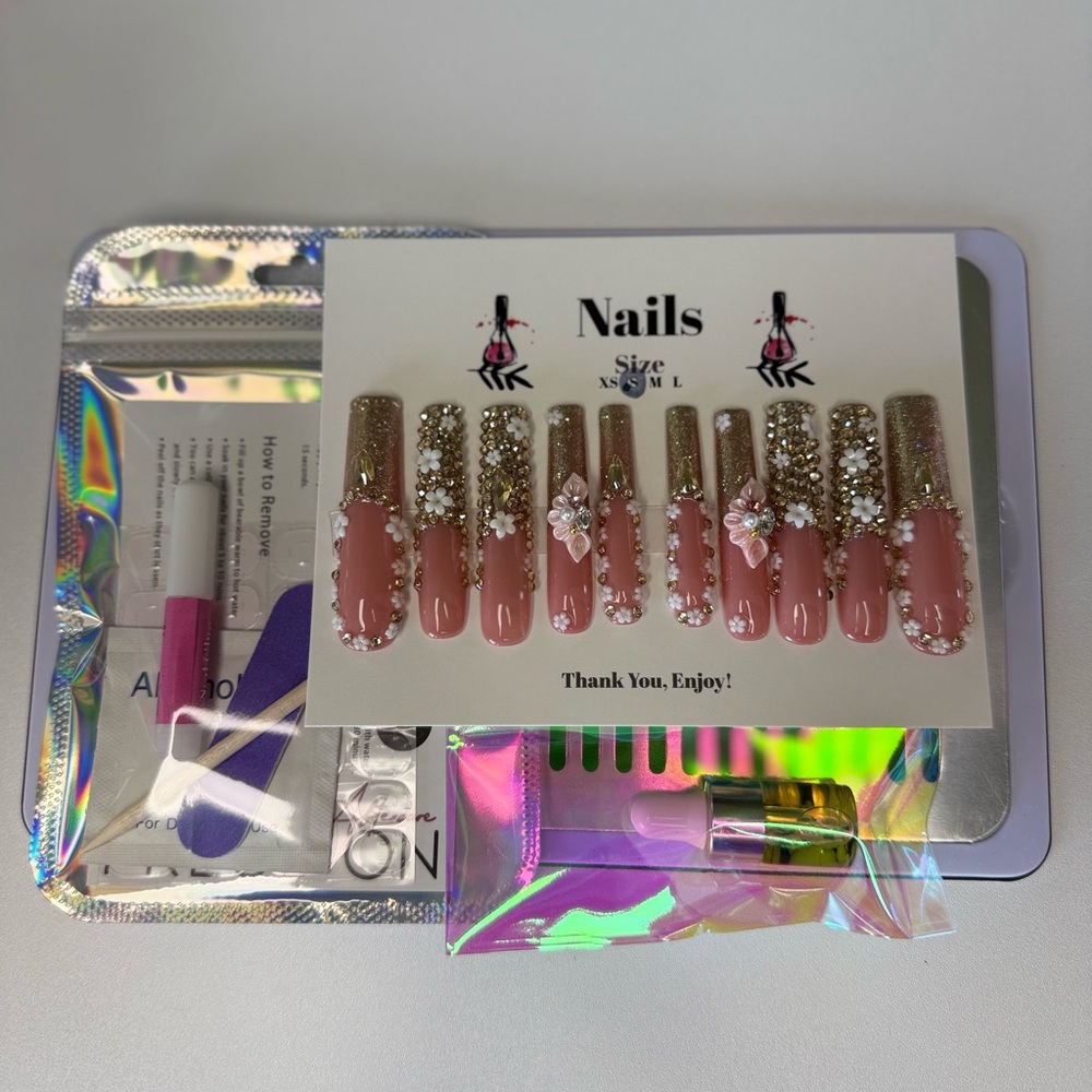 Gold Bling Nails | Custom Press On Nails | High Quality Nails | Handmade